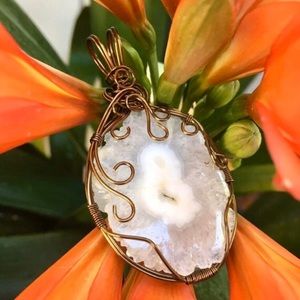 Solar Quartz Bronze Wire Wrapped Pendant Boho